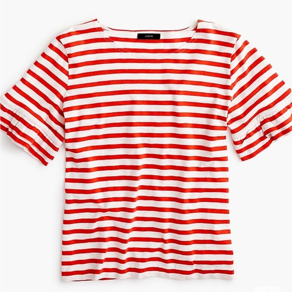 XXS J.Crew red striped tee ruffle sleeve - Picture 1 of 4
